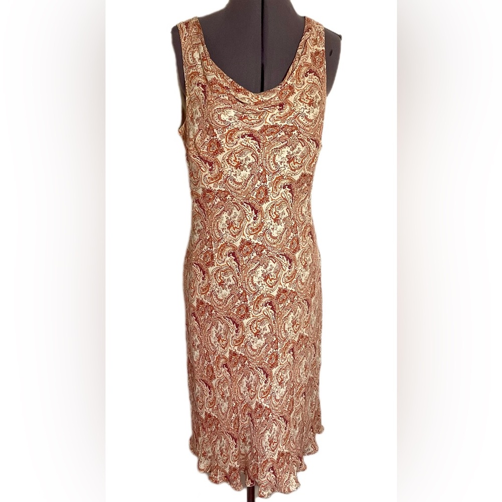 Vintage Y2K Silk Slip Dress Size 12 Cowl Neck Drape Romantic Fairycore Paisley